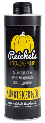 Eine schwarze Kürbiskernöl-Flasche